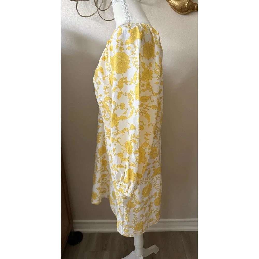LOFT NWT Floral Cotton Mini Dress Yellow White Puff Sleeve Size 12 Cottagecore